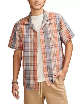 Рубашка Lucky Brand Plaid Linen Camp Shirt, цвет Orange Plaid