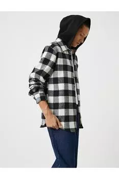 Рубашка Lumberjack с капюшоном, длинными рукавами и карманами Koton, черный