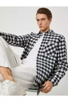 Рубашка Lumberjack с карманом и классическим воротником с длинными рукавами Koton, темно-синий