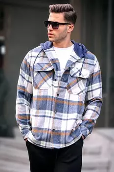 Рубашка Lumberjack в клетку Indigo с капюшоном 5577 MADMEXT