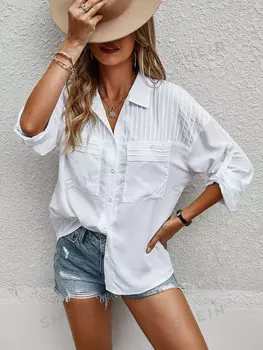 Рубашка LUNE с запрессованными складками, рукава с пряжками Shein, белый