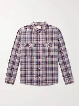 Рубашка Lydian из смеси хлопка и льна в клетку ISABEL MARANT, синий