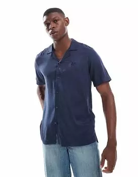 Рубашка Lyle & Scott Ss из тканого материала с геометрическим рисунком и принтом в стиле реверанс, цвет z271, темно-синий