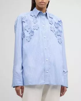 Рубашка Lyn в полоску на пуговицах спереди с цветочными деталями CALLAS Milano, цвет Pale Blueblue