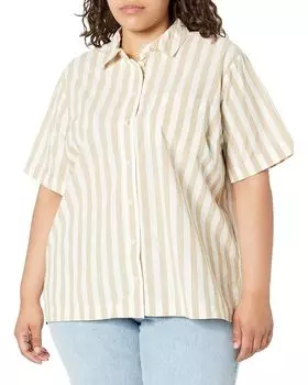 Рубашка Madewell Plus Signature Poplin Short-Sleeve Button-Down, цвет June Even Stripe Seed Khaki
