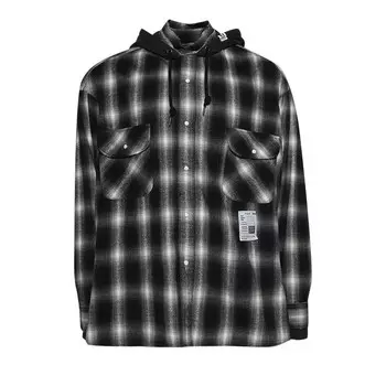 Рубашка Maison Mihara Yasuhiro Hood Combined Long-Sleeve Check Shirt, черный