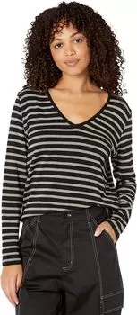 Рубашка Majestic Filatures French Terry Stripe Semi Relaxed Long Sleeve V-Neck, цвет Noir