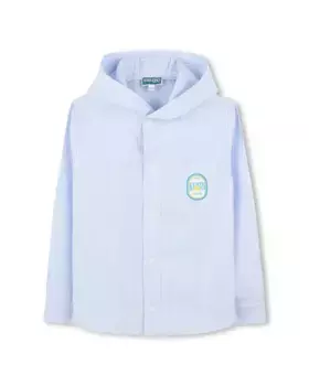 Рубашка мальчика с капюшоном и иллюстрацией на спине Kenzo Kids, голубой