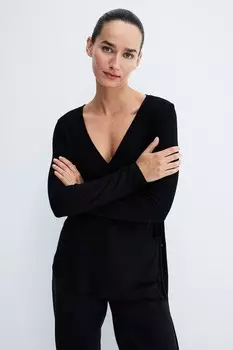 Рубашка Mama в рубчик с запахом H&M, черный