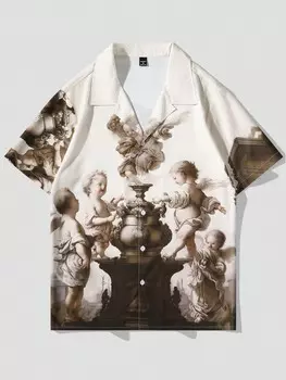 Рубашка Manfinity EMRG с отложным воротником и принтом, бело-бронзовый