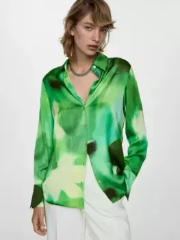 Рубашка Mango Aqua Satin Print, зеленый