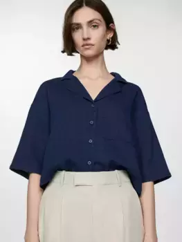 Рубашка Mango Bambie Short Sleeve Cotton, цвет dark blue