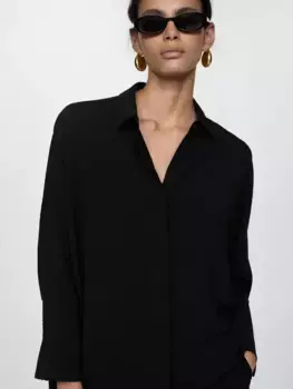 Рубашка Mango Burbuja Textured Flowy, черный