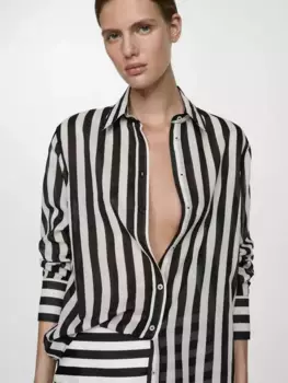 Рубашка Mango Luxor Stripe, цвет natural white/black