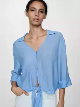 Рубашка Mango Mola Tie Front, синий