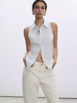 Рубашка Mango Paulita Stripe Sleeveless, цвет blue/white