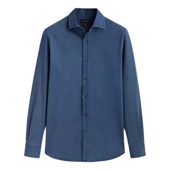 Рубашка Massimo Dutti 100% Cotton Denim Slim Fit, голубой