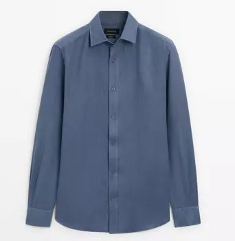 Рубашка Massimo Dutti 100% Linen Regular Fit, темно-синий