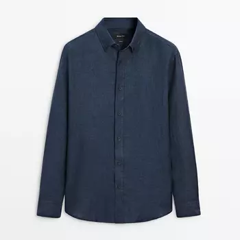 Рубашка Massimo Dutti 100% Linen Regular Fit, темно-синий
