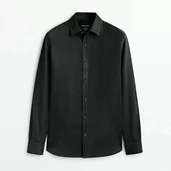 Рубашка Massimo Dutti 100% Linen Slim-Fit, черный