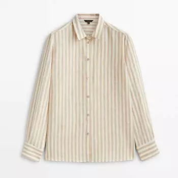 Рубашка Massimo Dutti 100% Linen Striped, бежевый