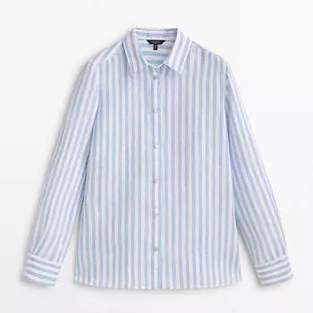 Рубашка Massimo Dutti 100% Linen Striped, небесно-голубой