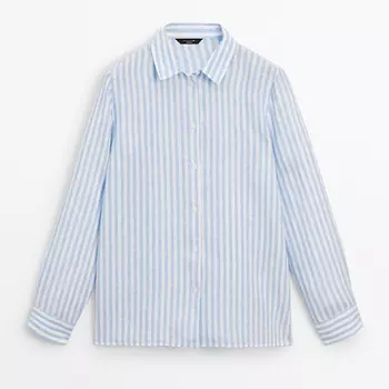Рубашка Massimo Dutti 100% Linen Striped, синий