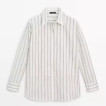 Рубашка Massimo Dutti Cotton Blend Striped Oversize, бежевый
