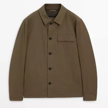 Рубашка Massimo Dutti Cotton Blend With Chest Pocket, темно-синий