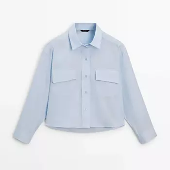 Рубашка Massimo Dutti Cotton Blend With Pockets, голубой