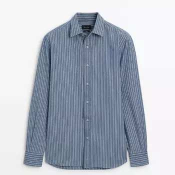 Рубашка Massimo Dutti Cotton Striped Denim, синий