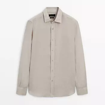 Рубашка Massimo Dutti Dyed Thread Regular Fit Linen, песочный