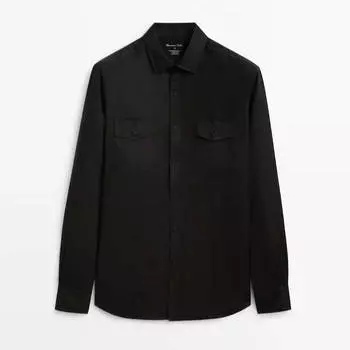 Рубашка Massimo Dutti Linen With Pockets, черный