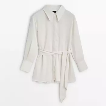 Рубашка Massimo Dutti Pleated With Tie Detail - Studio, кремовый