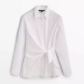 Рубашка Massimo Dutti Poplin With Knot Detail, белый