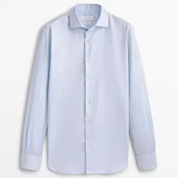 Рубашка Massimo Dutti Regular Fit Herringbone With Double Cuffs, голубой