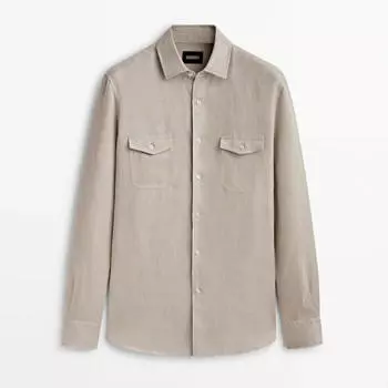 Рубашка Massimo Dutti Regular Fit Linen, бежевый