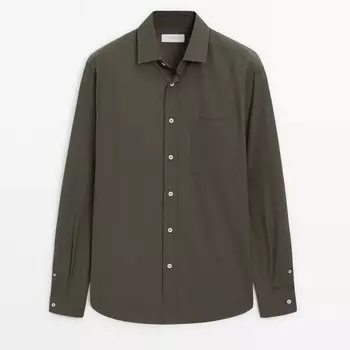 Рубашка Massimo Dutti Regular Fit Poplin With Pocket, темный хаки