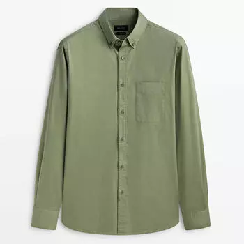 Рубашка Massimo Dutti Regular Fit Stretchy Cotton Blend With Pocket, зеленый