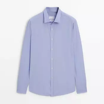 Рубашка Massimo Dutti Regular Fit Striped Poplin Cotton, синий