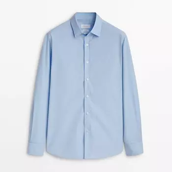 Рубашка Massimo Dutti Regular Fit Striped Poplin Cotton, голубой