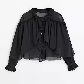 Рубашка Massimo Dutti Ruffled Detail - Studio, черный