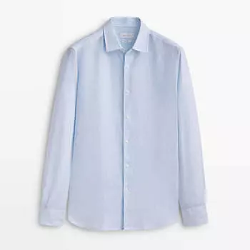 Рубашка Massimo Dutti Slim Fit Micro-stripe Linen, небесно-голубой