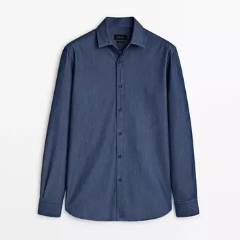 Рубашка Massimo Dutti Slim Fit Stonewash Denim, синий
