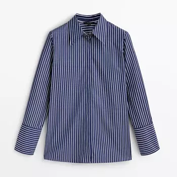 Рубашка Massimo Dutti Striped Cotton Poplin, темно-синий