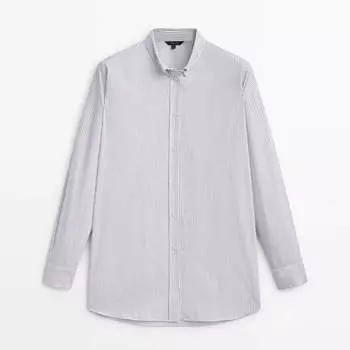 Рубашка Massimo Dutti Striped With Buttoned Collar, белый/черный