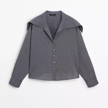 Рубашка Massimo Dutti Striped With Nautical Collar And Gold Buttons, синий