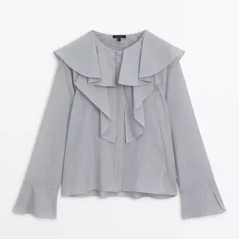 Рубашка Massimo Dutti Striped With Ruffled Detail, белый