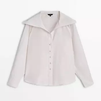 Рубашка Massimo Dutti Voluminous Collar And Ceramic Buttons, кремовый