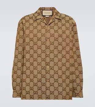 Рубашка макси из жаккардовой парусины gg Gucci, бежевый
